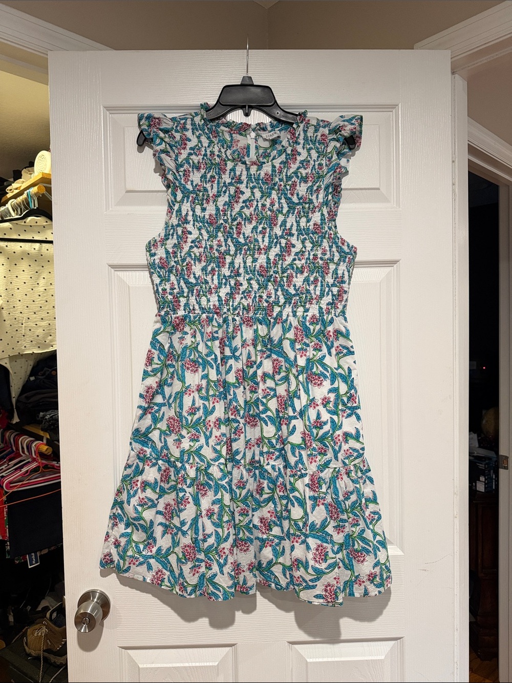 J. Crew White Sundress with Teal and Pink Floral Print